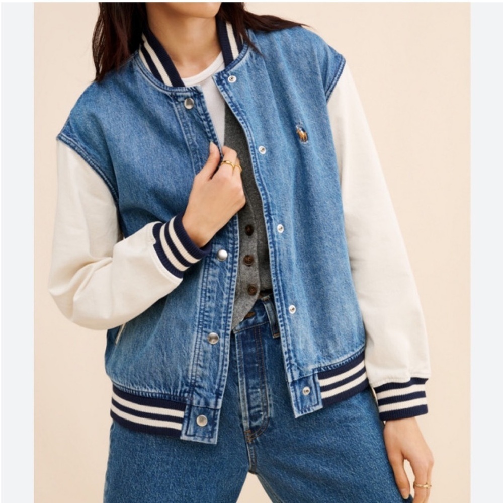 Polo Ralph Lauren Rigid Denim Bomber Jacket Size Large Women’s